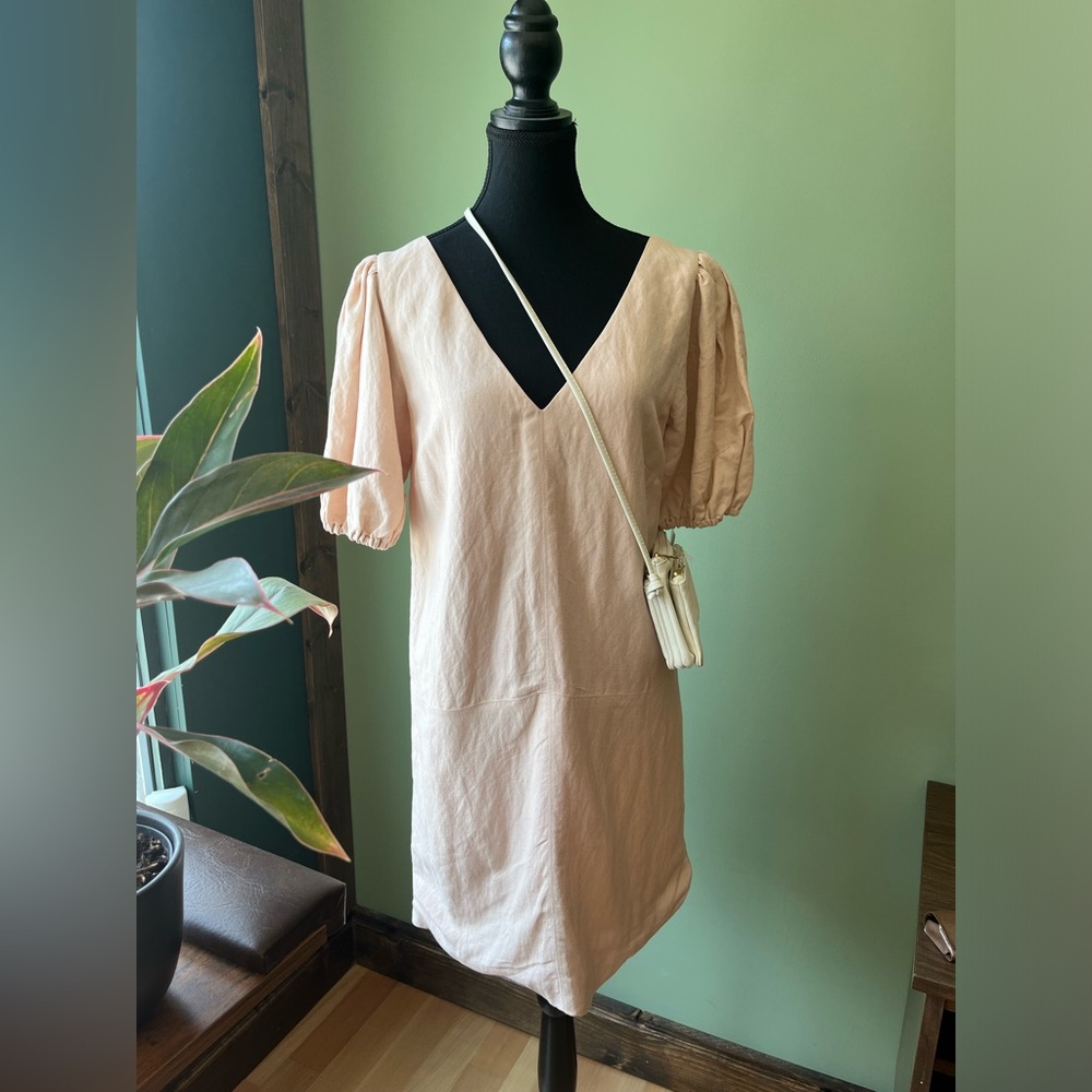 Emerson fry blush linen puff sleeve dress, s-m